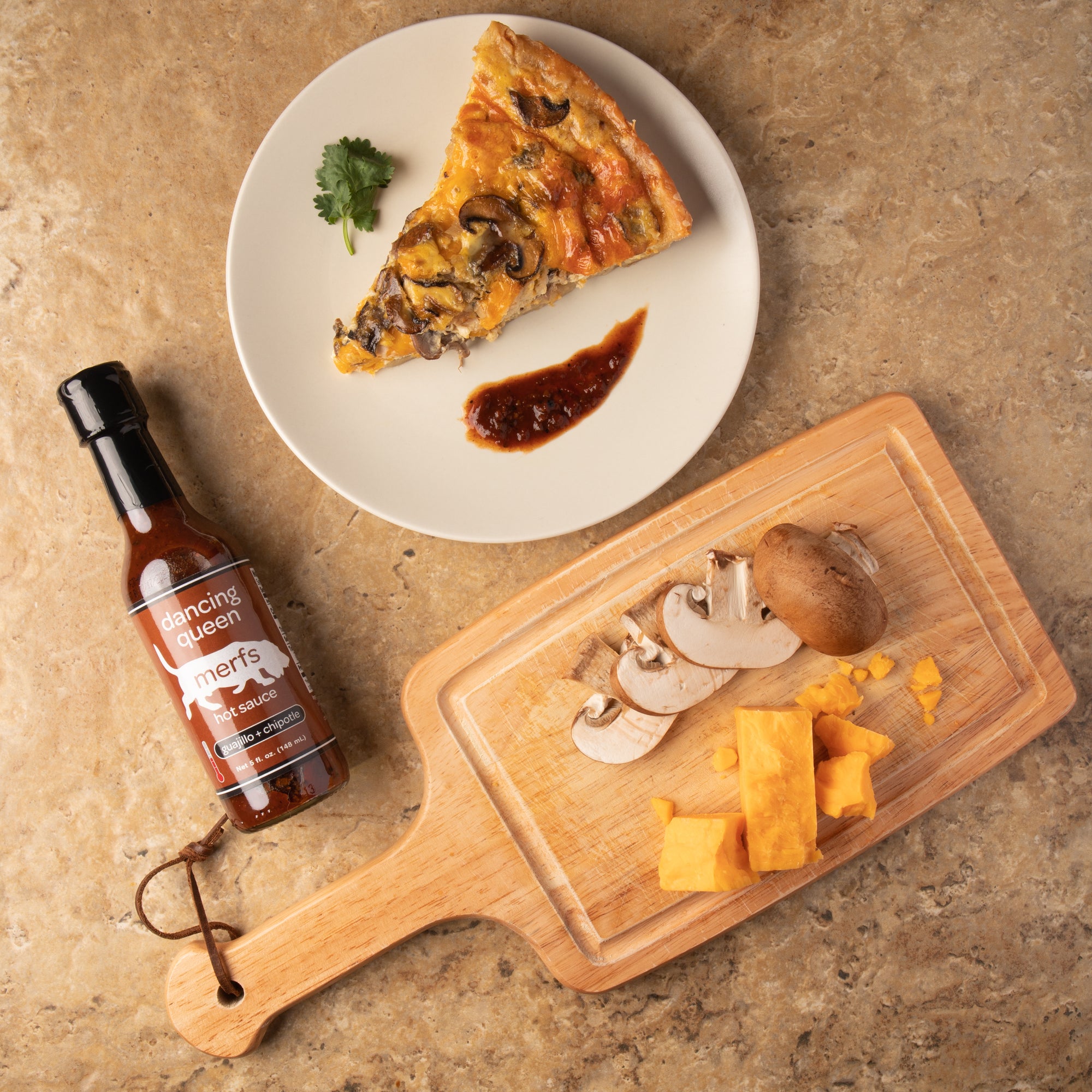 Mushroom Cheddar Quiche with Dancing Queen Hot Sauce
